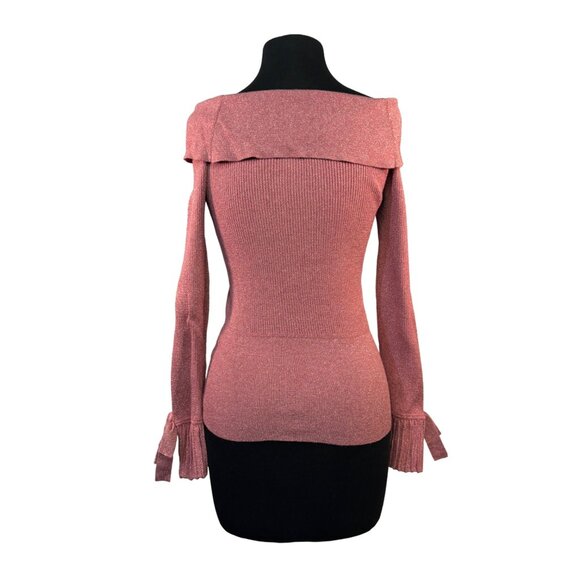 7th Avenue Design Studio Womens  Size XS Pink Metallic Off-Shoulder Sweater - Picture 7 of 8